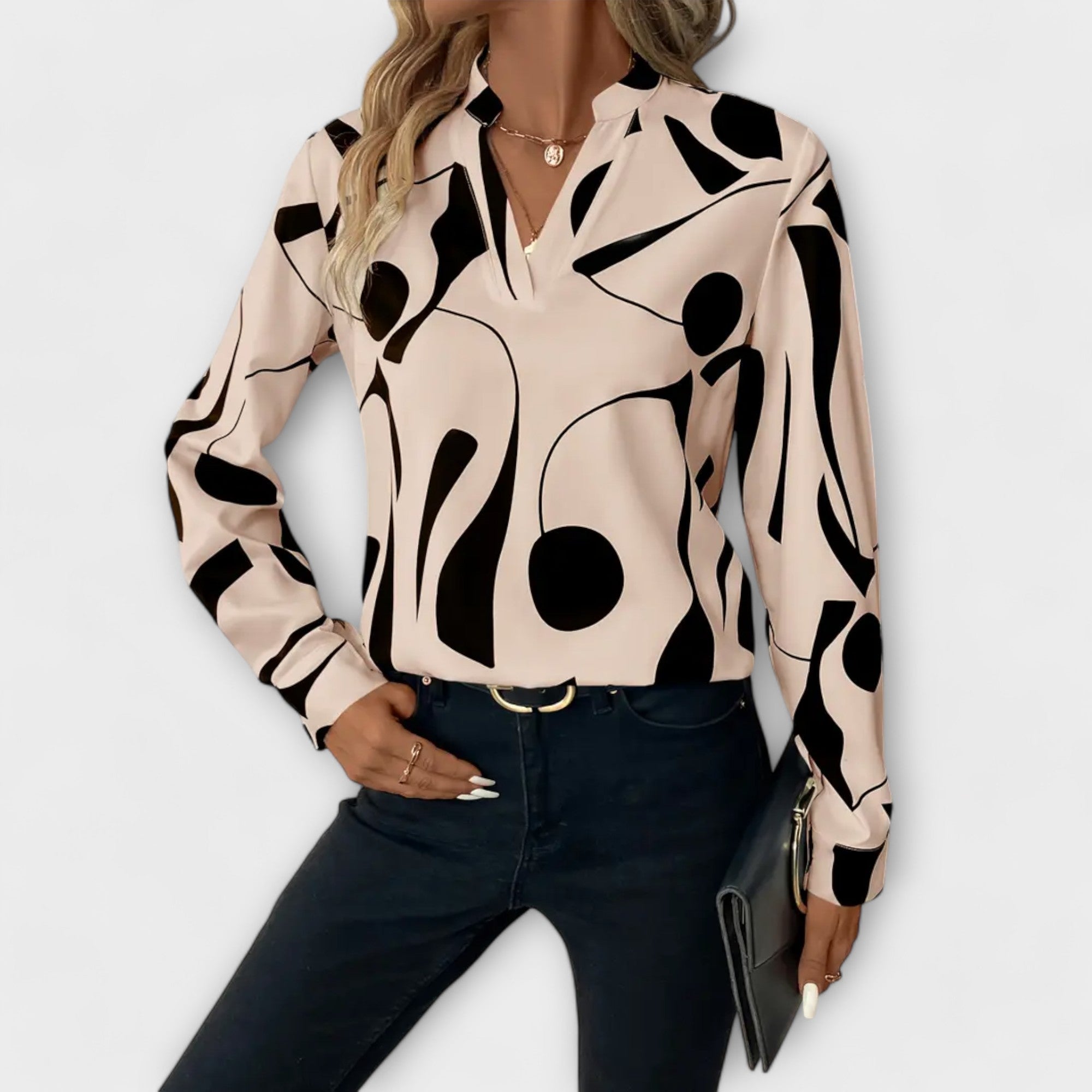 Sophie – Abstract Print V-Neck Blouse